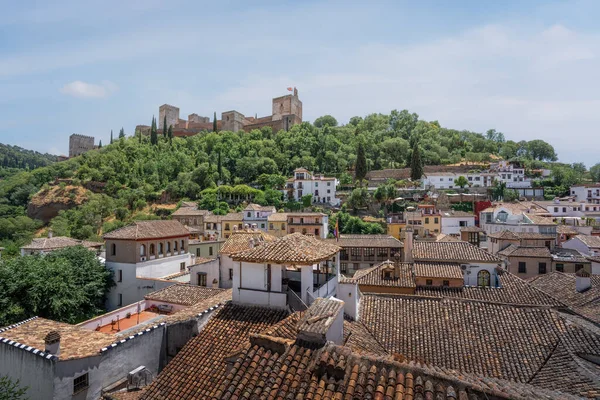 Flygfoto Över Granada Med Alhambra Och Sabika Hill Granada Andalusien — Stockfoto