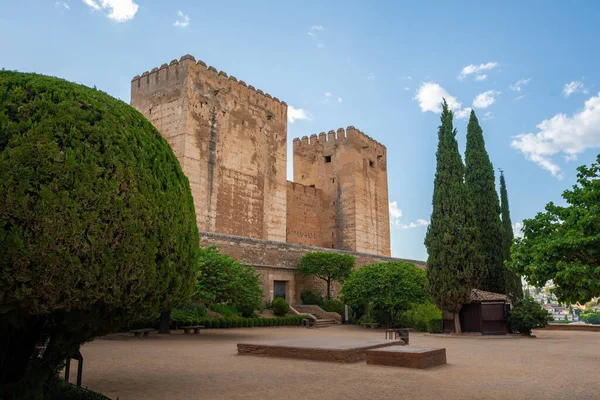 stock image Plaza de los Aljibes (Cisterns Square) with Alcazaba Towers at Alhambra fortress  - Granada, Andalusia, Spain