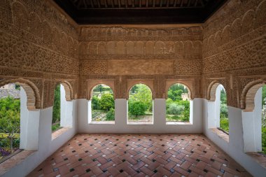 Granada, Spain - May 24, 2019: Generalife Palace Lookout at Generalife Gardens of Alhambra - Granada, Andalusia, Spain clipart