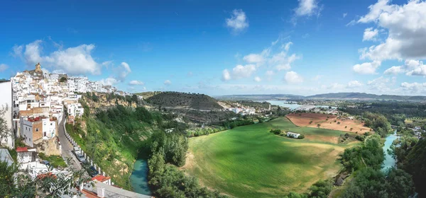 Panoramautsikt Över Arcos Frontera Med Floden Guadalete Och Dalen Arcos — Stockfoto