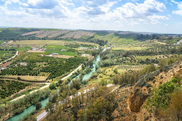 stock image Aerial view of Guadalete River and Valley - Arcos de la Frontera, Cadiz, Spain