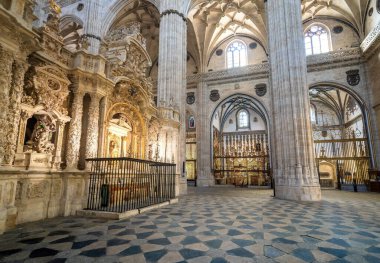 Salamanca, İspanya - 16 Mart 2019: Retrochoir ve Golden Chapel ile Yeni Salamanca Katedrali - Salamanca, İspanya