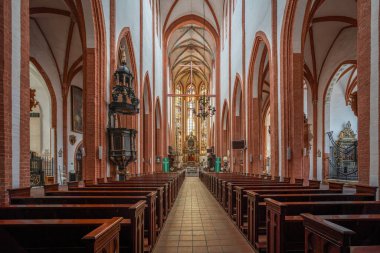 Wroclaw, Polonya - 20 Ağustos 2019: St. Elizabeth Kilisesi İçişleri - Wroclaw, Polonya