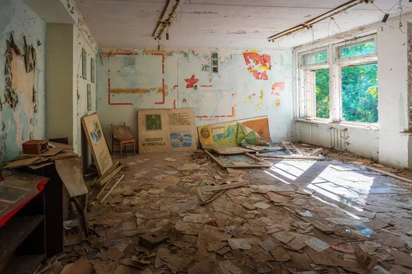 Chernobyl Ucrânia Agosto 2019 Sala Aula Abandonada Distrito School Pripyat — Fotografia de Stock