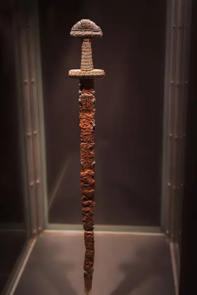 stock image Copenhagen, Denmark - Jun 26, 2019: Sonderso Sword at National Museum of Denmark - Copenhagen, Denmark