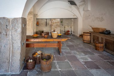 Elsinore, Danimarka - 27 Haziran 2019: Kraliyet Mutfağı Kronborg Kalesi İçişleri - Helsingor, Danimarka