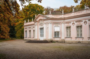 Münih, Almanya - Kasım 03, 2019: Amalienburg Nymphenburg Sarayı Parkı - Münih, Bavyera, Almanya