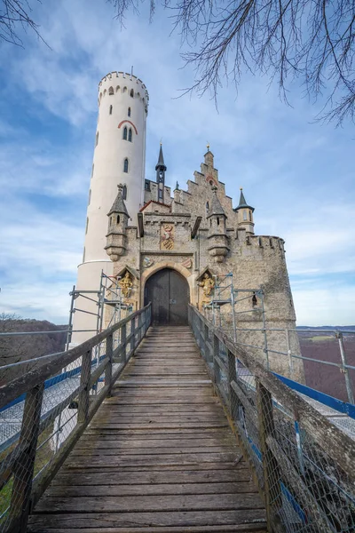 Badenia Wirtembergia Niemcy Gru 2019 Brama Zamkowa Lichtenstein Wieża Wilhelma — Zdjęcie stockowe