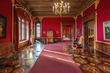 Schwerin, Almanya - Ocak 05, 2020: Schwerin Castle Interior 'da Çay Odası - Schwerin, Almanya