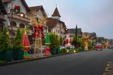 Gramado, Brazil - Oct 18, 2023: Natal Luz - Christmas Decoration at Gramado Main Street - Gramado, Rio Grande do Sul, Brazil clipart