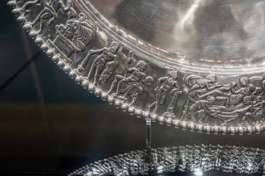 Budapest, Hungary - Oct 22, 2019: Achilles Platter detail - part of Seuso Treasure at Hungarian National Museum - Budapest, Hungary clipart