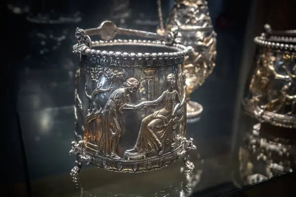 stock image Budapest, Hungary - Oct 22, 2019: Hippolytus situlae - Hippolytus set - part of Seuso Treasure at Hungarian National Museum - Budapest, Hungary