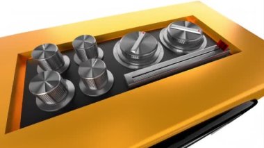 Beyaz zemin üzerinde yeşil ekran izole edilmiş klasik sarı TV alıcısı - 3840x2160 px).