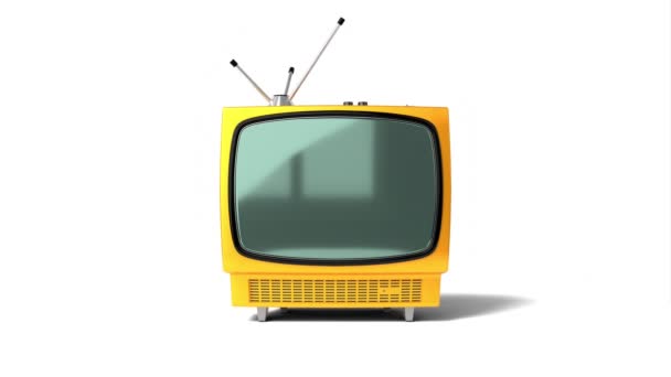 Урожай Жовтий Телевізійний Приймач Зеленим Екраном Ізольовані Білому Тлі Анімація — стокове відео