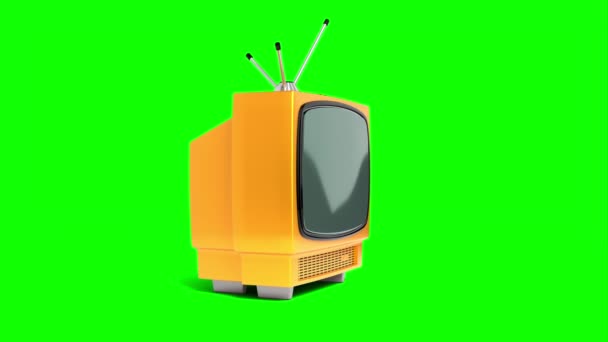 Vintage Gelber Fernsehempfänger Mit Grünem Bildschirm Animation 3840X2160 — Stockvideo