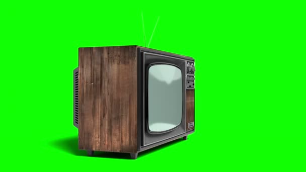 緑の画面を持つヴィンテージ木製テレビ受信機 4Kアニメーション 3840X2160 — ストック動画