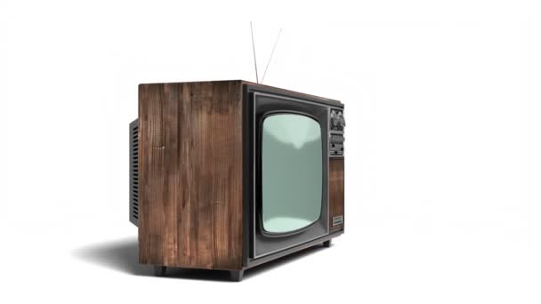 Klasický Dřevěný Televizní Přijímač Zelenou Obrazovkou Izolovanou Bílém Pozadí Animace — Stock video