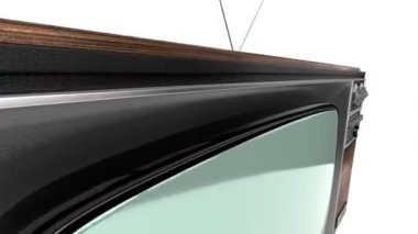 Beyaz zemin üzerinde yeşil ekran izole edilmiş klasik ahşap TV alıcısı - 3840x2160 px).