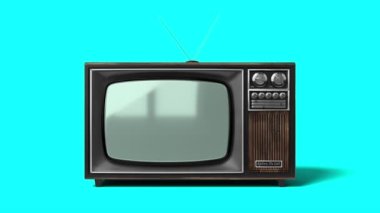 Mavi zemin üzerinde yeşil ekran izole edilmiş klasik ahşap TV alıcısı - 3840x2160 px).