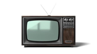 Beyaz zemin üzerinde yeşil ekran izole edilmiş klasik ahşap TV alıcısı - 3840x2160 px).