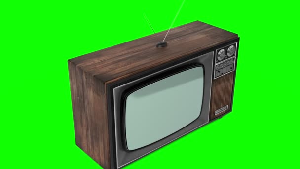 Vintage Drewniany Odbiornik Telewizyjny Zielonym Ekranem Animacja 3840X2160 — Wideo stockowe