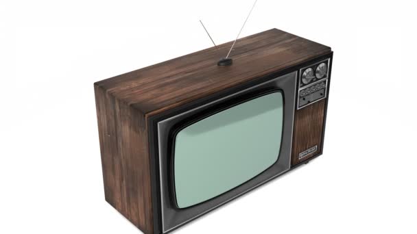 Klasický Dřevěný Televizní Přijímač Zelenou Obrazovkou Izolovanou Bílém Pozadí Animace — Stock video