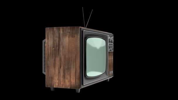 Klasický Dřevěný Televizní Přijímač Zelenou Obrazovkou Izolovanou Černém Pozadí Animace — Stock video