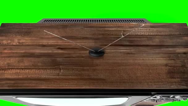 Винтажный Деревянный Телевизионный Приемник Зеленым Экраном Анимация 3840X2160 — стоковое видео