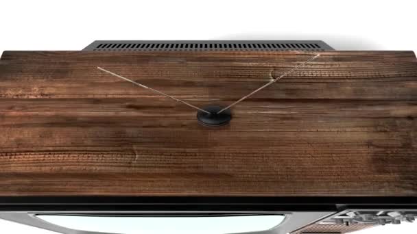 Vintage Holz Receiver Mit Grünem Bildschirm Isoliert Auf Weißem Hintergrund — Stockvideo
