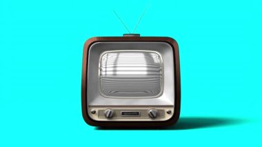 Mavi arkaplanda yeşil ekranlı Retro TV seti - 3840x2160 px).