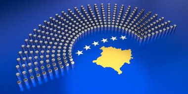 Kosova bayrağı - oylama, parlamento seçim konsepti - 3D illüstrasyon