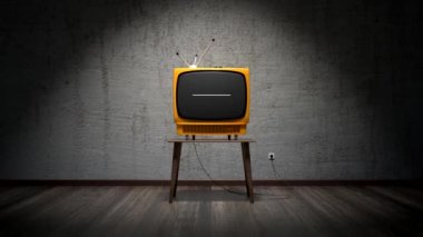 Masada duran yeşil ekran Retro TV alıcısı, arka planda beton duvar - 3840x2160 px).