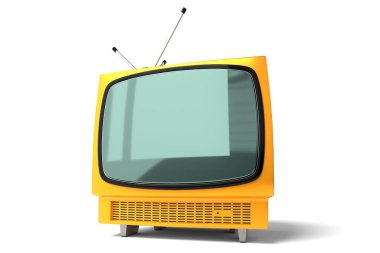 Beyaz zemin üzerinde izole edilmiş antika, retro sarı televizyon seti - 3D illüstrasyon