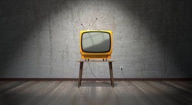 Vintage, retro television set, concrete wall - 3D illustration clipart