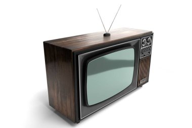 Beyaz arkaplanda izole edilmiş klasik, retro televizyon seti - 3D illüstrasyon