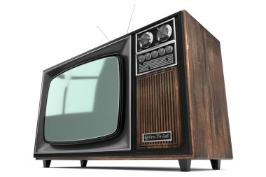 Beyaz arkaplanda izole edilmiş klasik, retro televizyon seti - 3D illüstrasyon