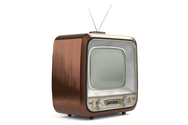 Beyaz arkaplanda izole edilmiş klasik, retro televizyon seti - 3D illüstrasyon