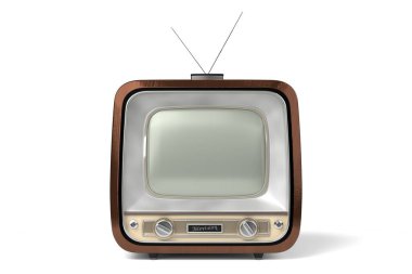 Beyaz arkaplanda izole edilmiş klasik, retro televizyon seti - 3D illüstrasyon