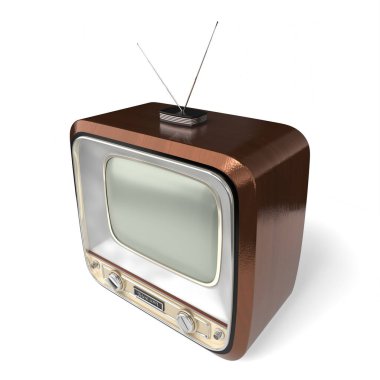 Beyaz arkaplanda izole edilmiş klasik, retro televizyon seti - 3D illüstrasyon