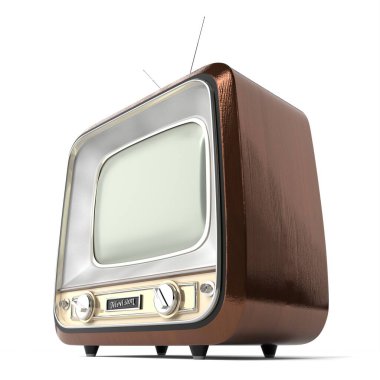 Beyaz arkaplanda izole edilmiş klasik, retro televizyon seti - 3D illüstrasyon
