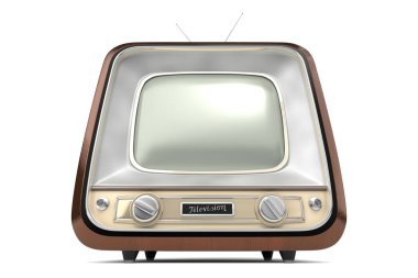 Beyaz arkaplanda izole edilmiş klasik, retro televizyon seti - 3D illüstrasyon
