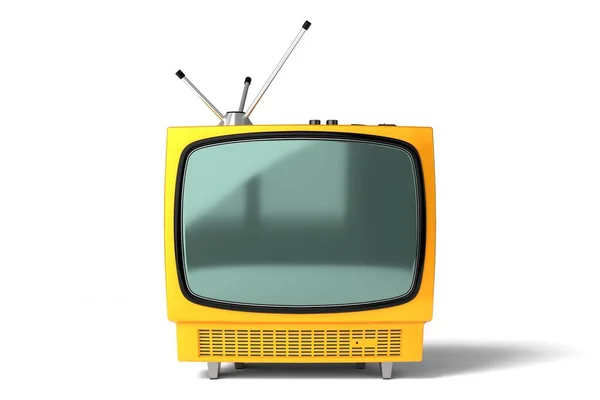 Vintage Fernseher Retro Gelb Isoliert Auf Weißem Hintergrund Illustration — Stockfoto