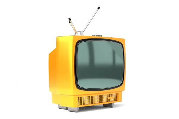 Vintage Retro Televisão Amarela Conjunto Isolado Fundo Branco Ilustração — Fotografia de Stock