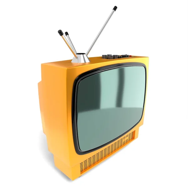 Vintage Ρετρό Κίτρινο Τηλεόραση Που Απομονώνονται Λευκό Φόντο Εικονογράφηση — Φωτογραφία Αρχείου