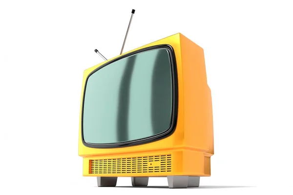 Vintage Retro Żółty Telewizor Odizolowany Białym Tle Ilustracja — Zdjęcie stockowe