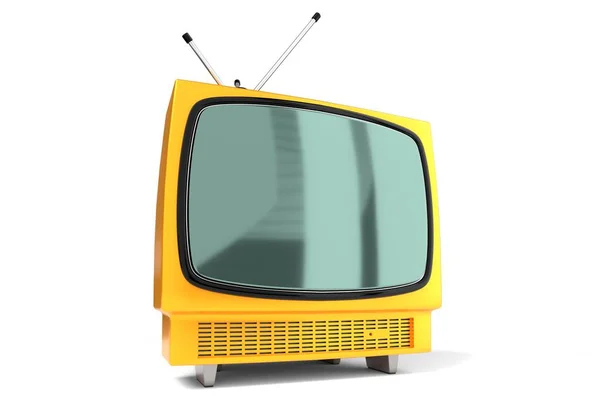 Televisor Vintage Amarillo Retro Aislado Sobre Fondo Blanco Ilustración — Foto de Stock