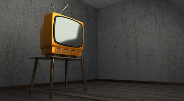 Vintage Televisor Retro Pared Hormigón Ilustración — Foto de Stock