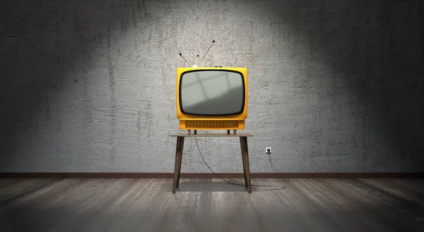 Vintage Aparelho Televisão Retro Parede Concreto Ilustração — Fotografia de Stock