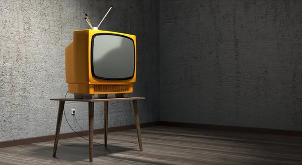 Vintage, retro television set, concrete wall - 3D illustration