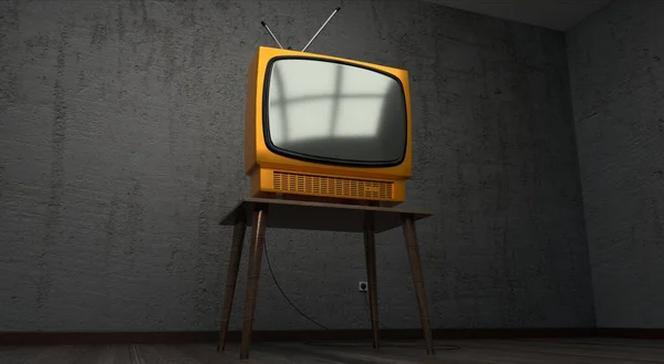 Vintage Retro Telewizor Betonowa Ściana Ilustracja — Zdjęcie stockowe